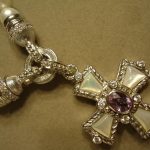 Judith Ripka Maltese Cross and Pearl Necklace – Sterling Silver, Amethyst, Mother-of-Pearl, Designer Signed